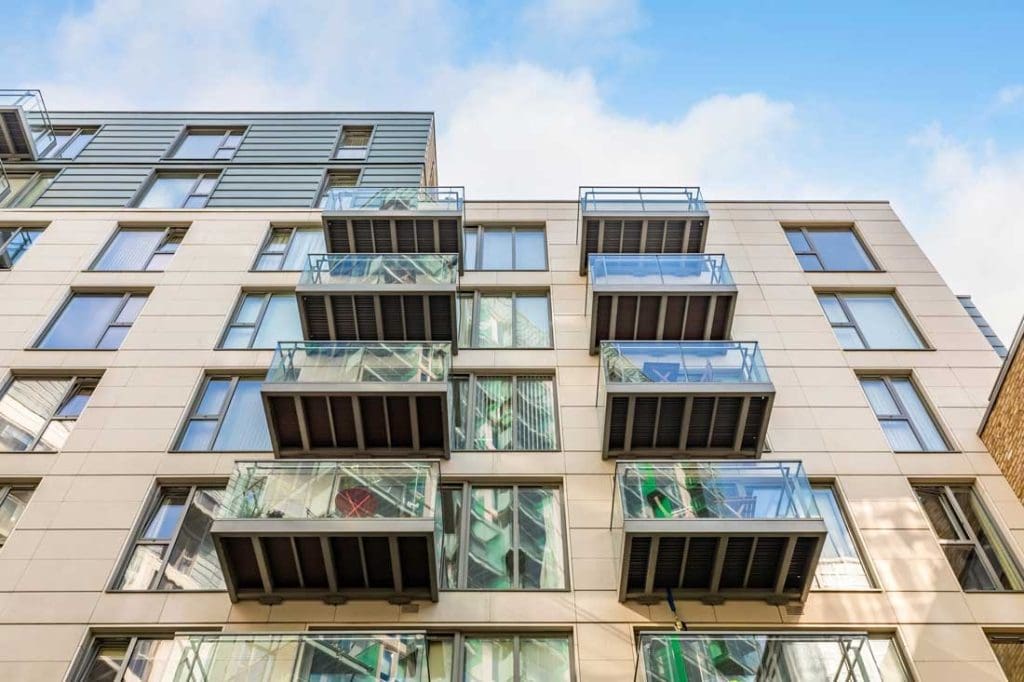 The balconies have a satisfying uniformity from below