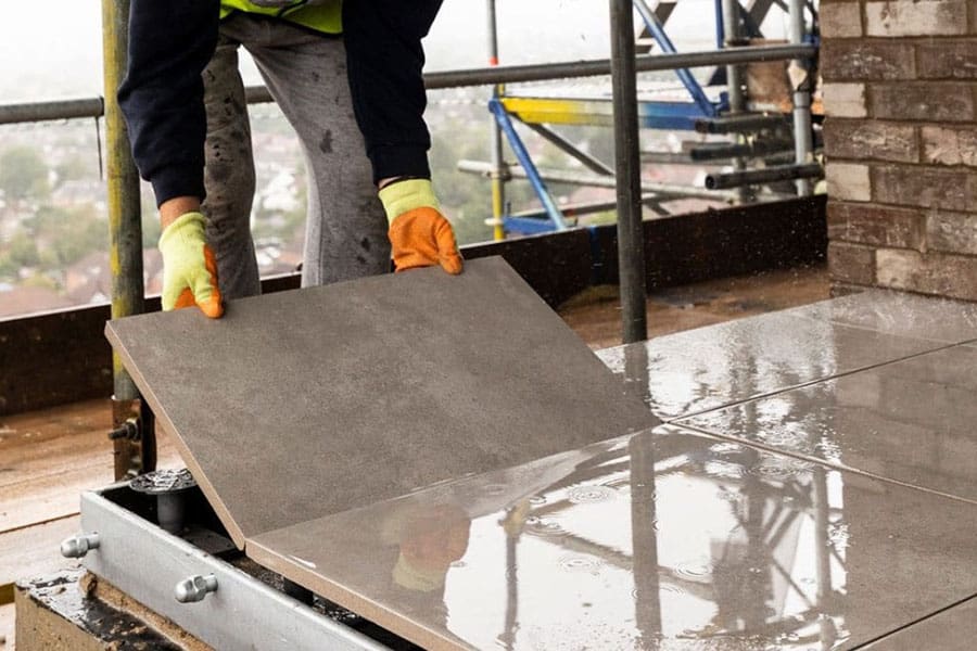 Porcelain paving being installed
