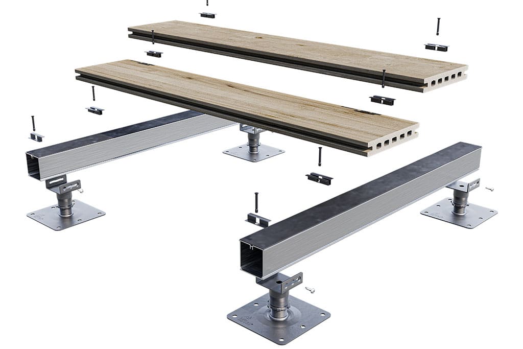 TerraSmart Vitrified Composite Decking System Exploded Render