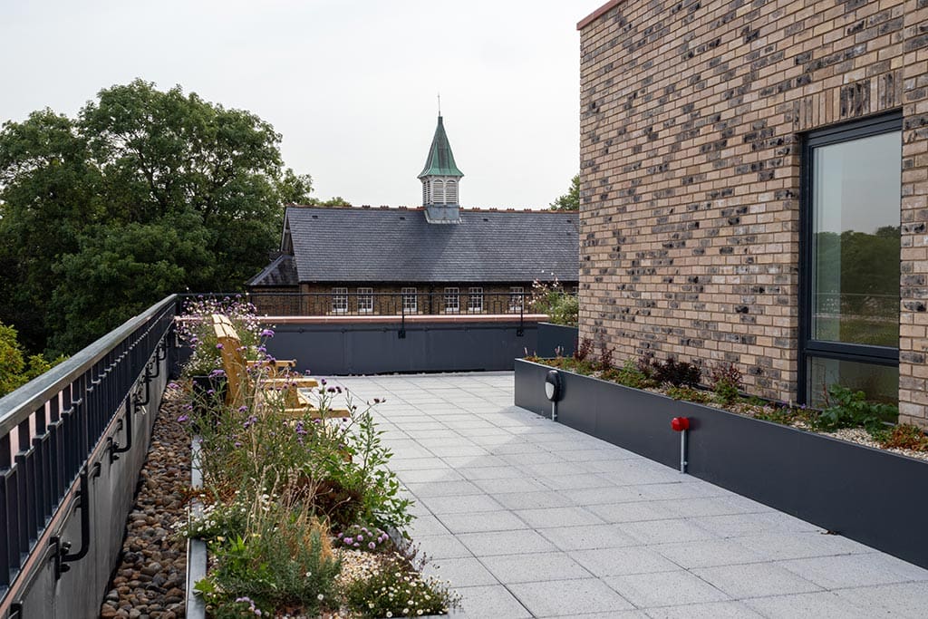 Paved area with planters