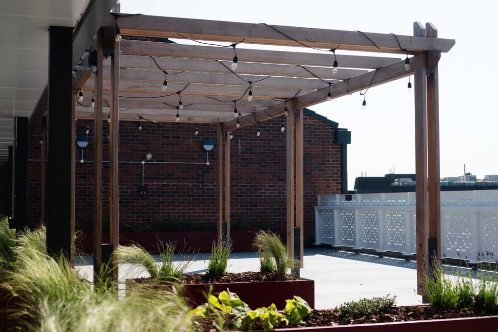 Planters, pavers, and pergola