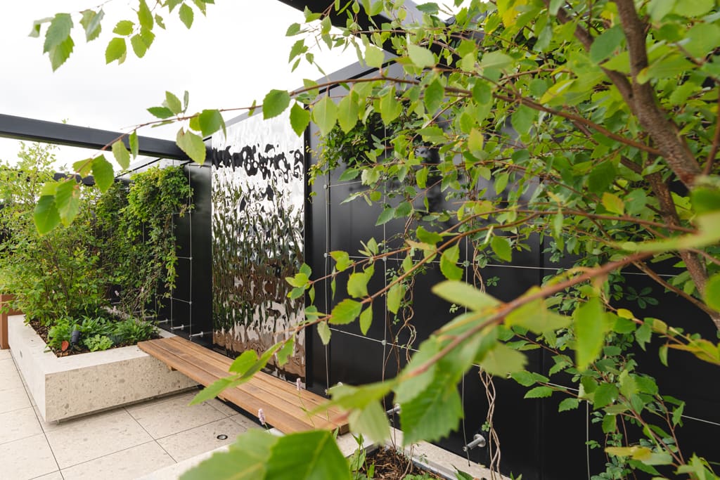 One James Street terrace bench and planter