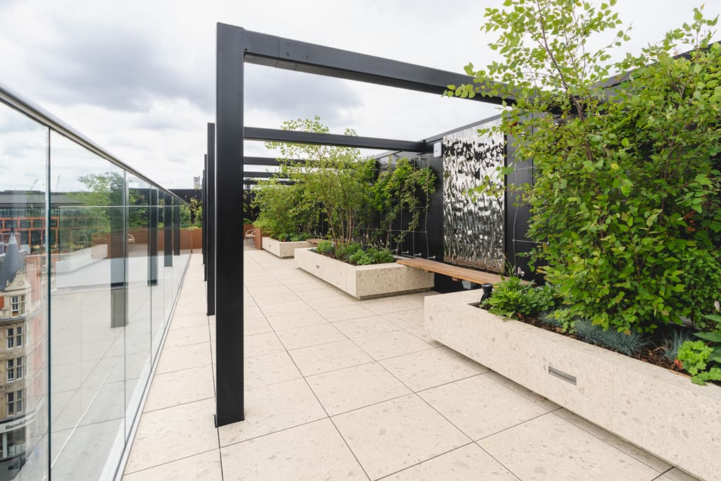 One James Street terrace porcelain planters