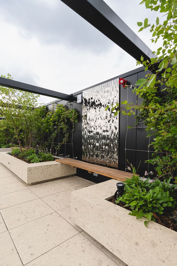 One James Street terrace bench and planter