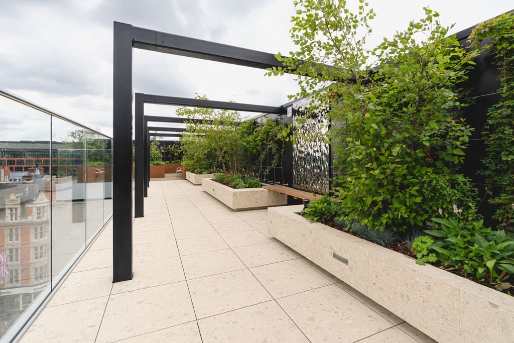 One James Street roof terrace porcelain planters
