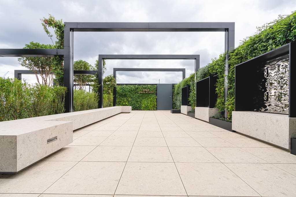 One James Street roof terrace porcelain planters