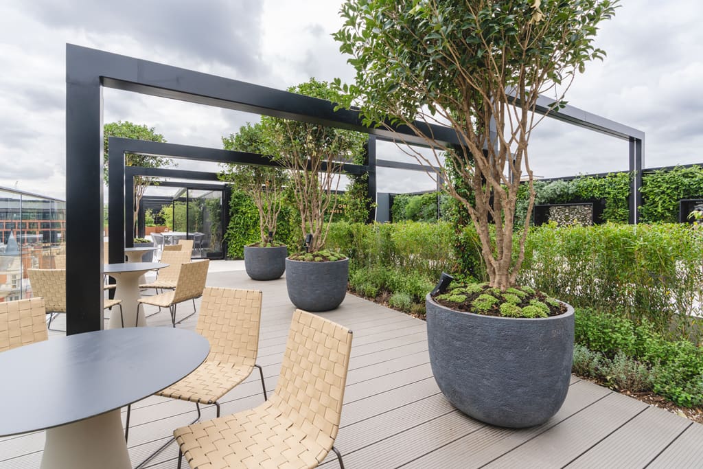 One James Street terrace seating and planters