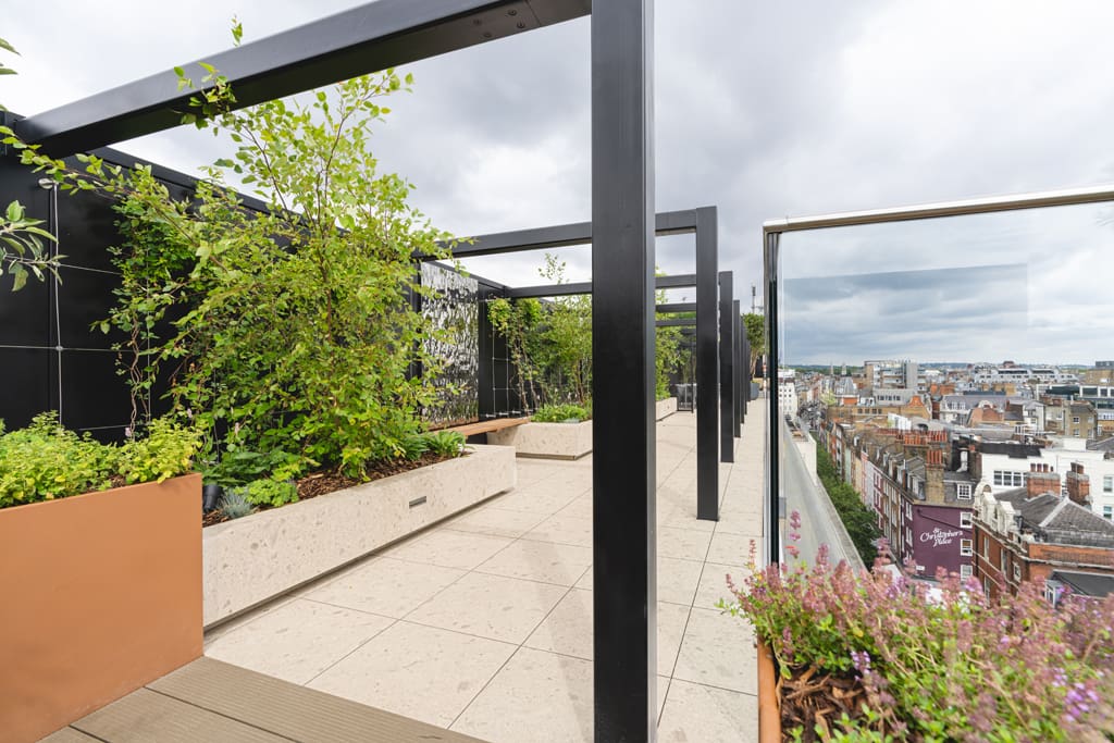 One James Street terrace porcelain planters