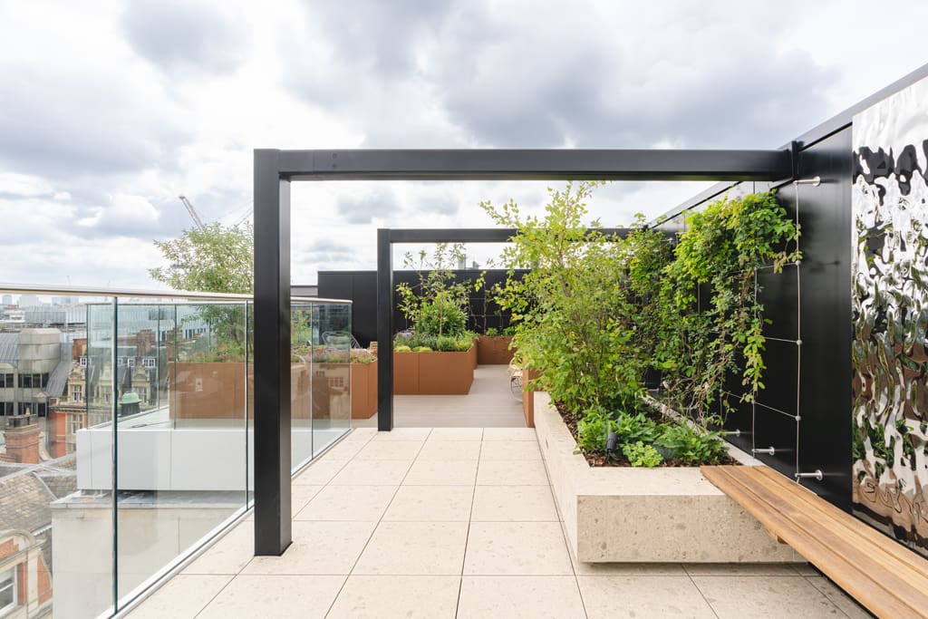 One James Street terrace porcelain planters
