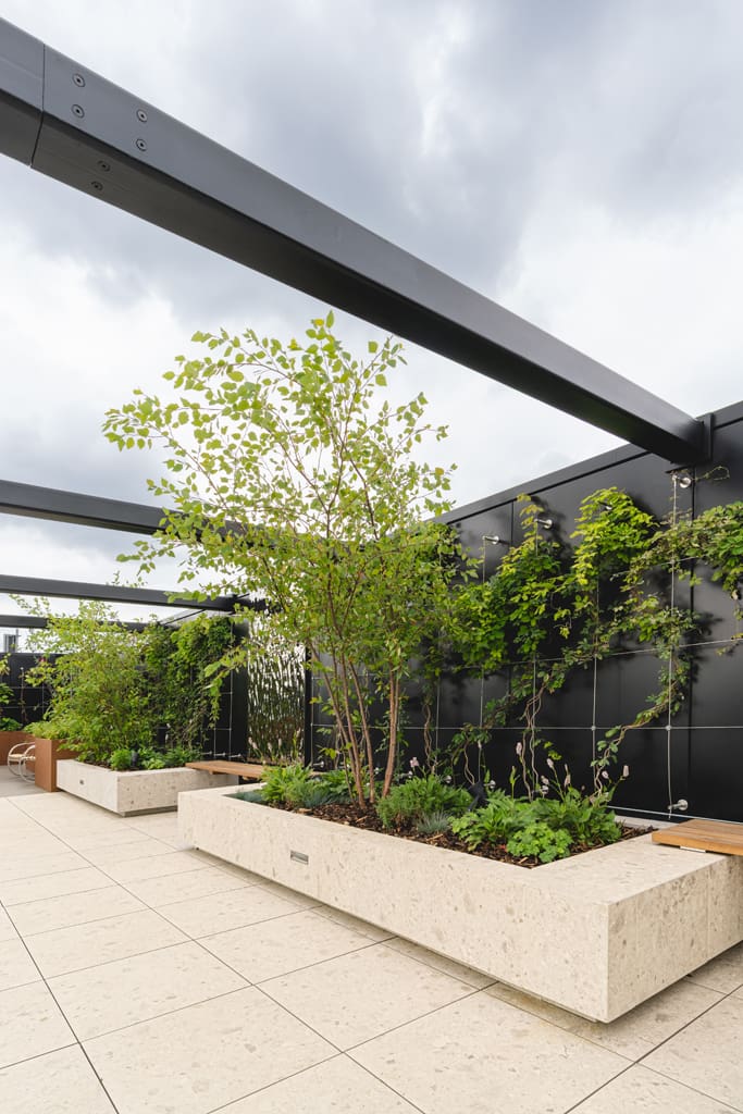 One James Street terrace porcelain planters