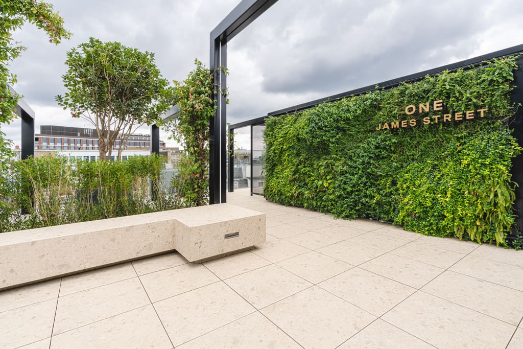 One James Street terrace porcelain benches