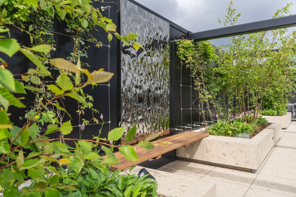 One James Street terrace bench and planter