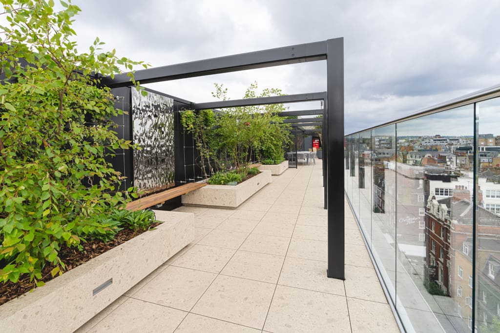 One James Street terrace bench and planter