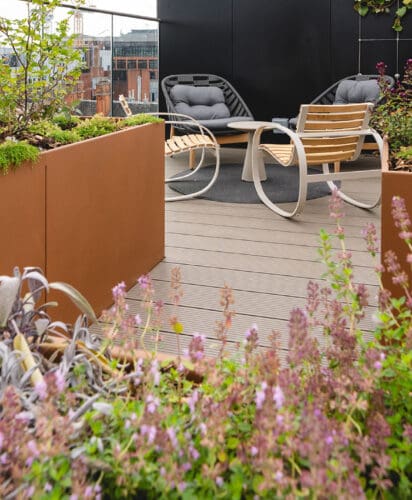 Planters around seating