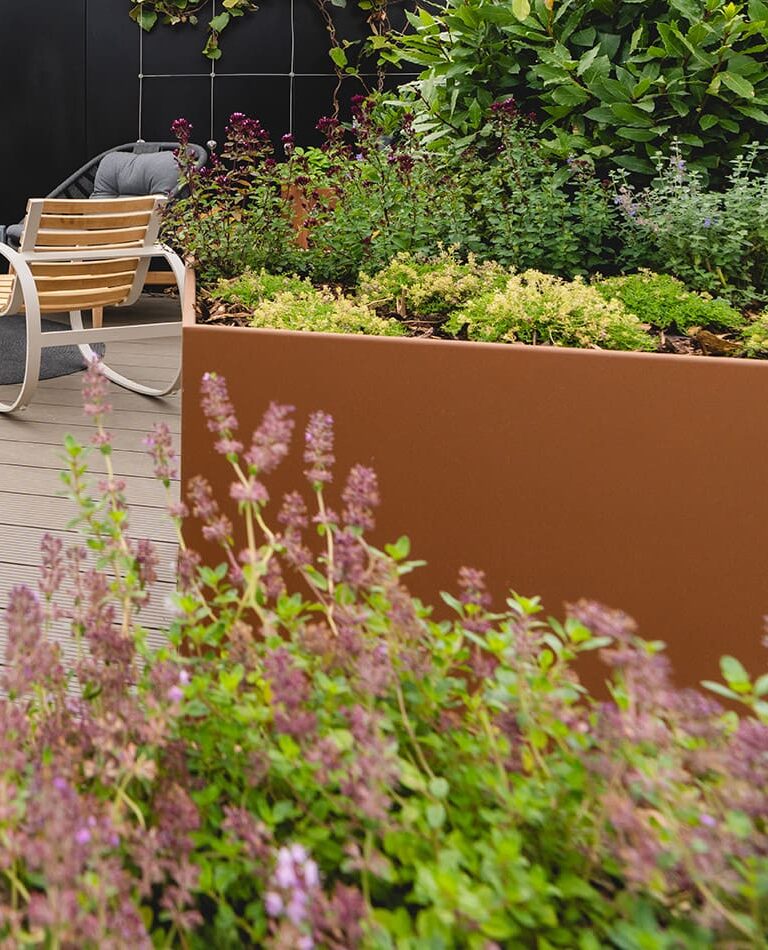 Planters around seating