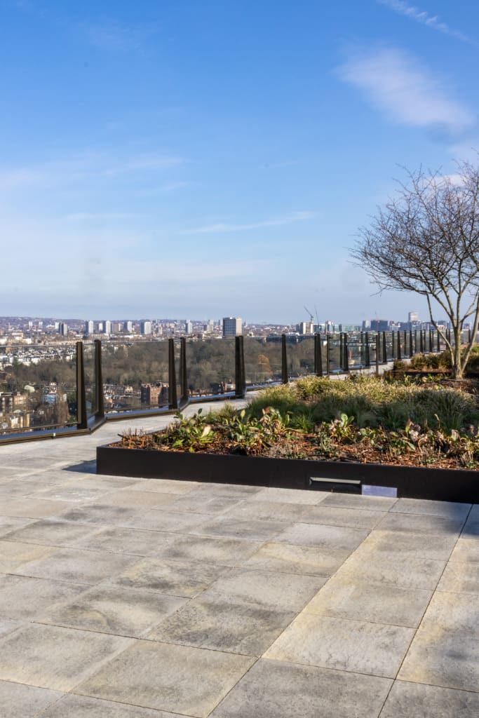 Paved roof terrace