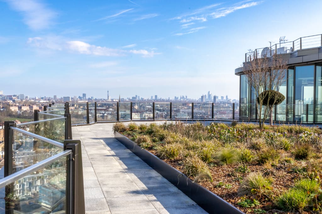 Roof terrace paving and balustrade