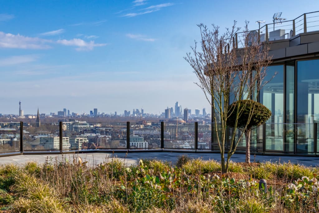 Roof terrace paving and city view