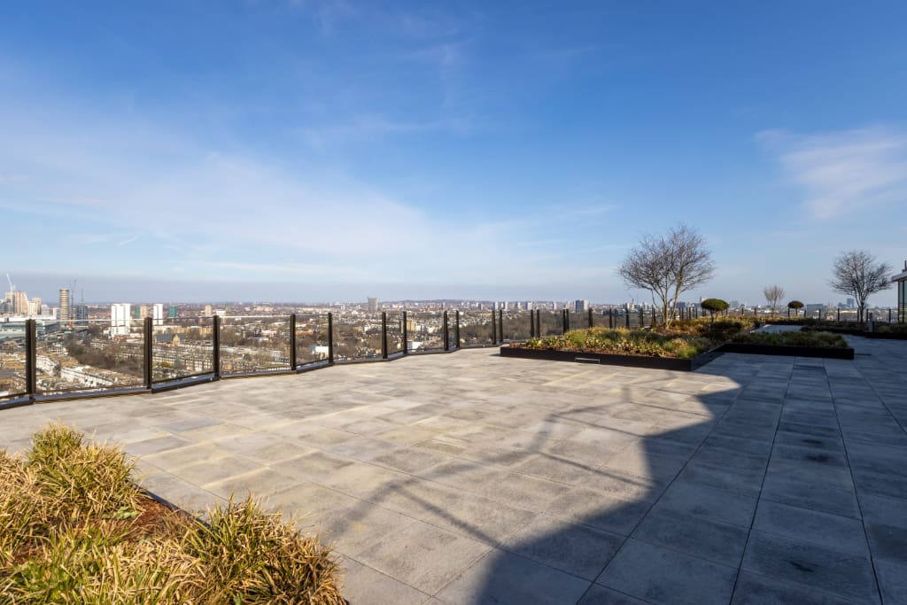 Paved roof terrace