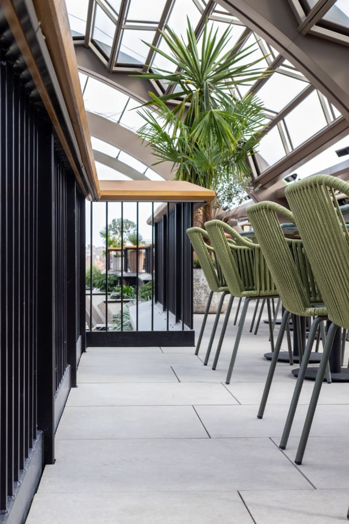 Paved seating area with balustrade