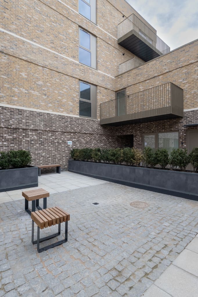 Eiger Porcelain Planters around courtyard