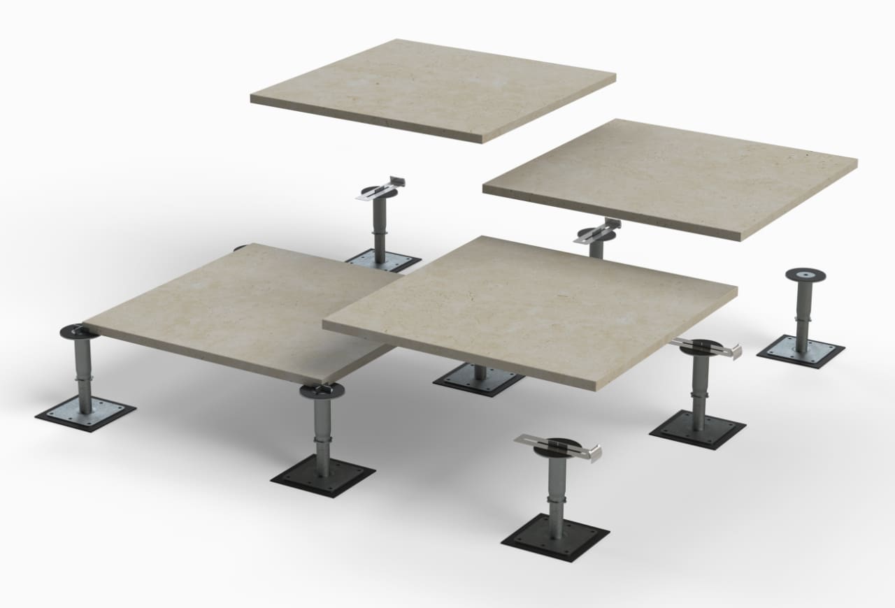 Exploded render TerraSmart Pedestal Paving Support System