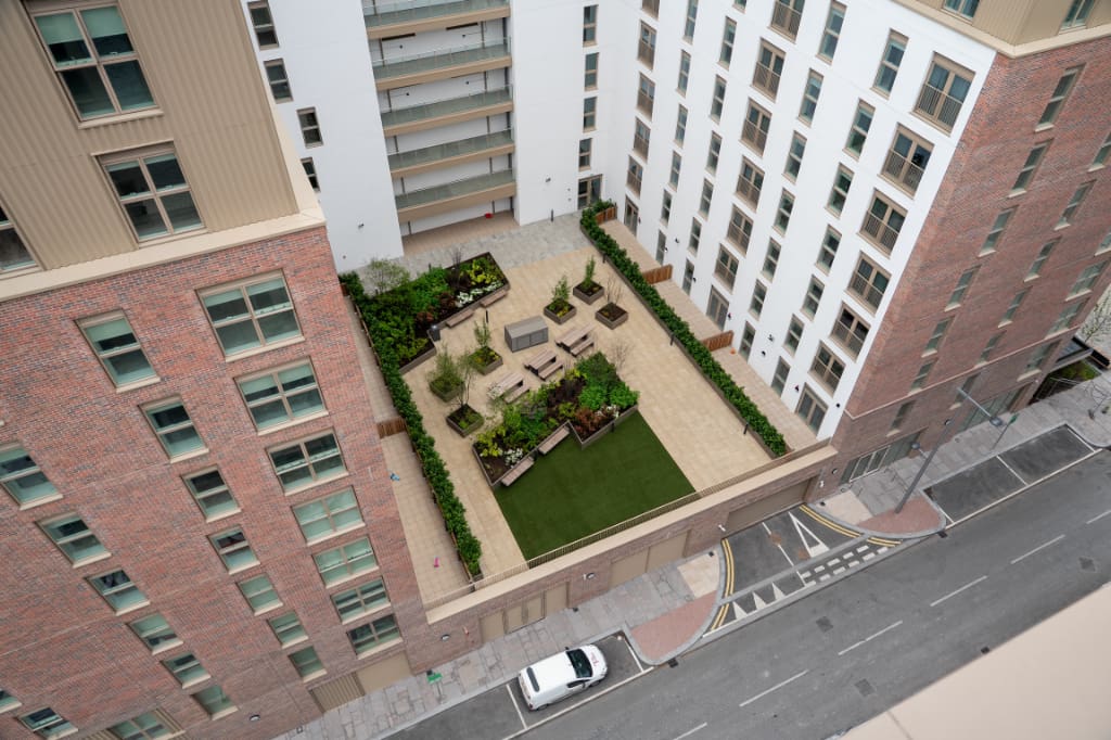 Paved courtyard bird's-eye