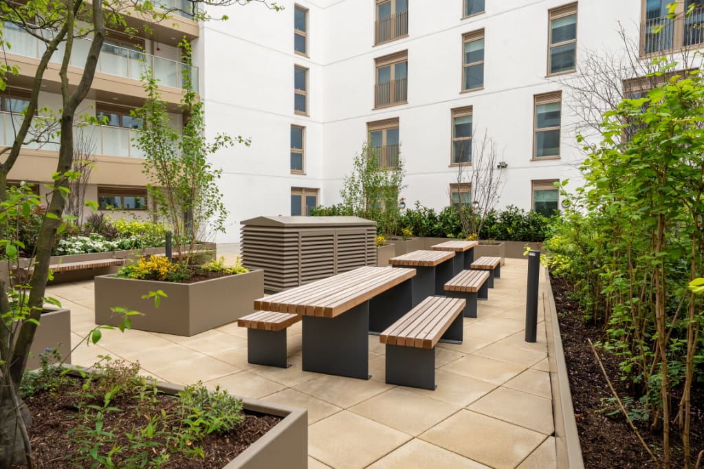 Benches on paving