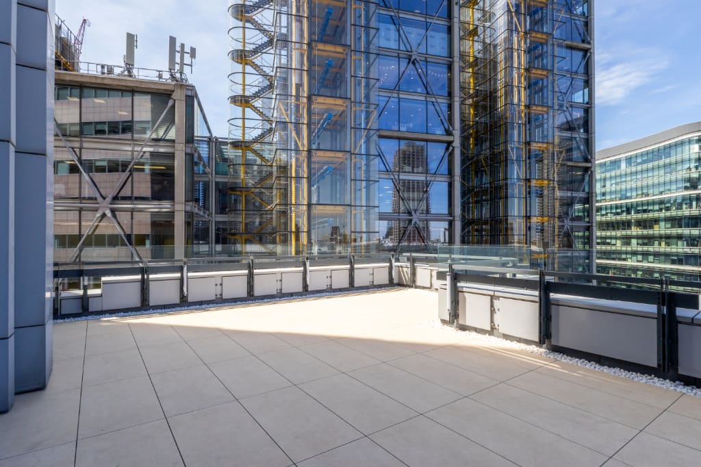 Paved roof terrace