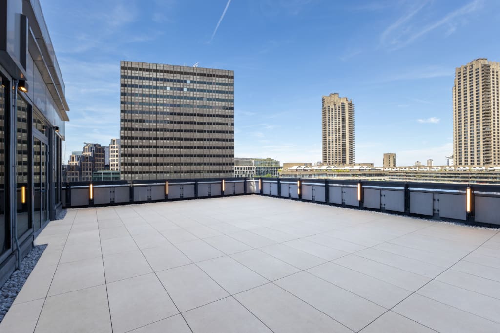 Paved roof terrace