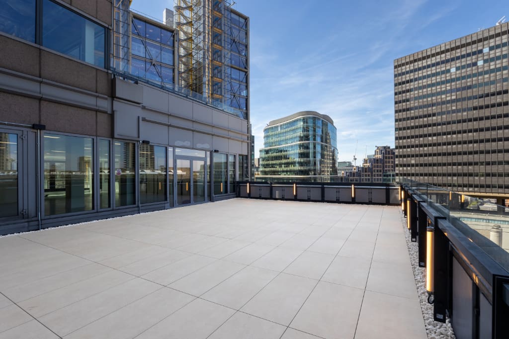 Paved roof terrace