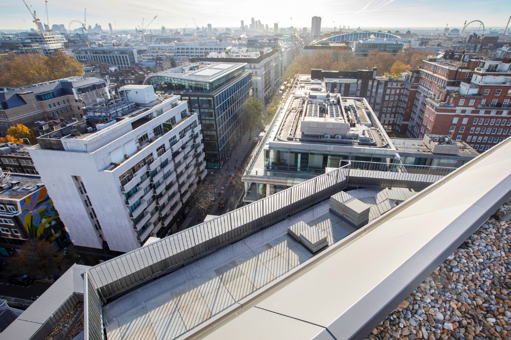 Paved roof terrace