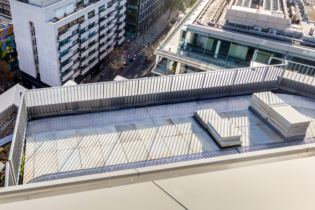 Paved roof terrace