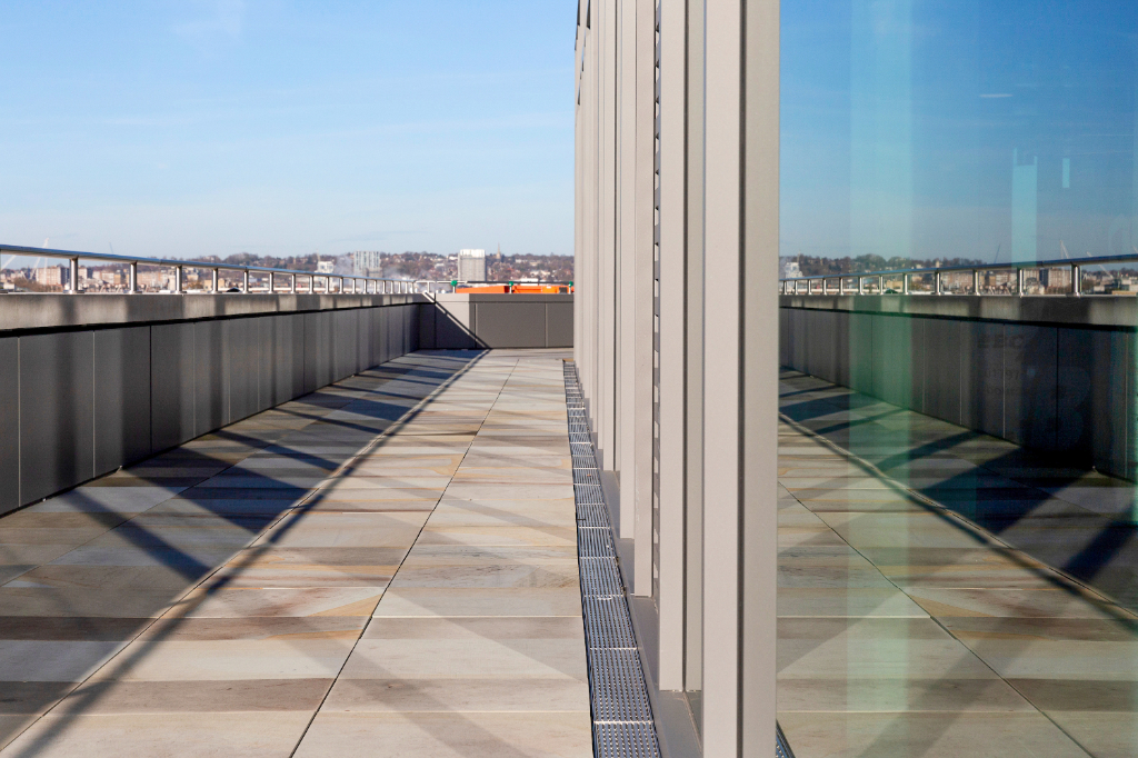 City view from paved roof terrace