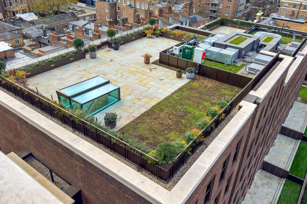 Paved roof terrace