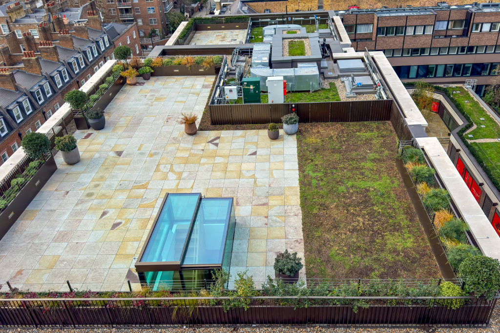 Paved roof terrace