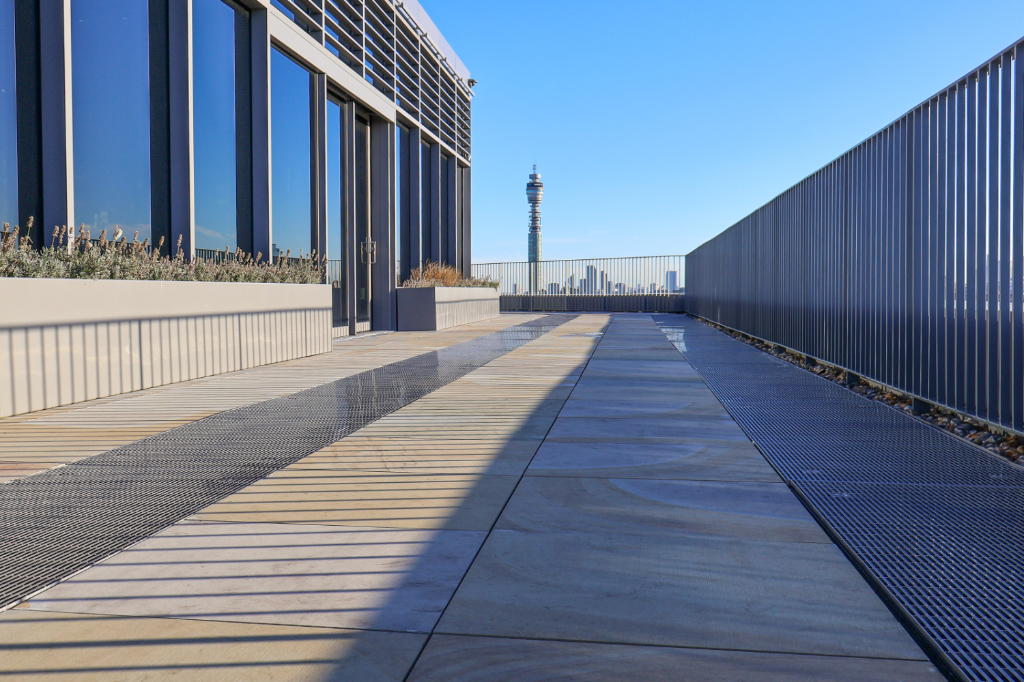 Paved roof terrace