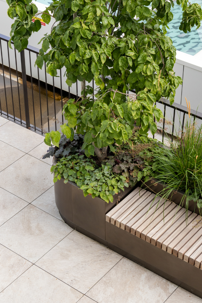 Planter on paved roof terrace
